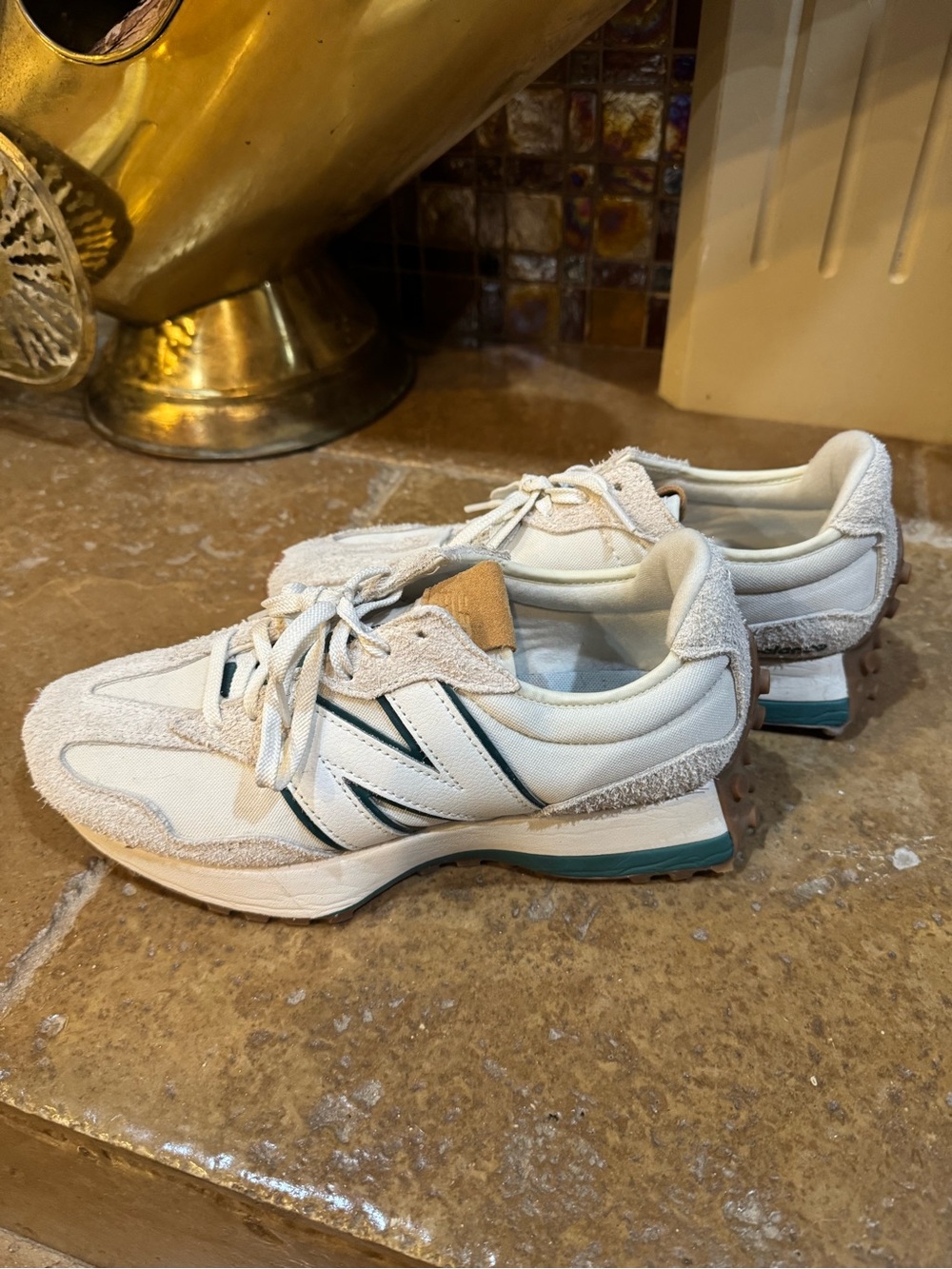 New Balance Women's Cream & Teal Retro Runner Sneakers